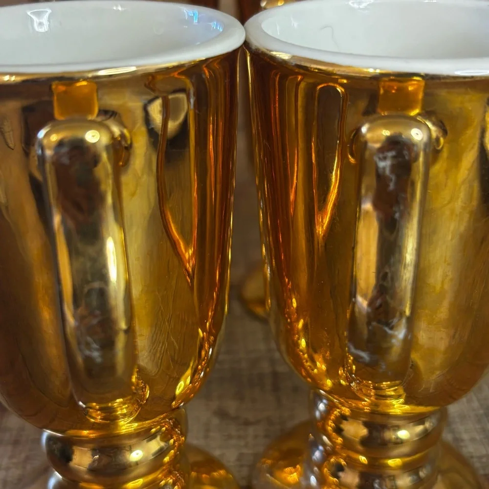 Vtg 1940's Set Of 4 Hall China Golden Glo Irish Coffee Pedestal Mugs 1272